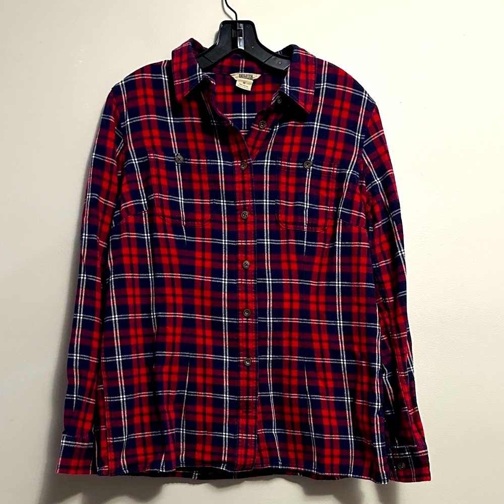 Duluth Trading Co Red and Navy Plaid button up Women’s Medium